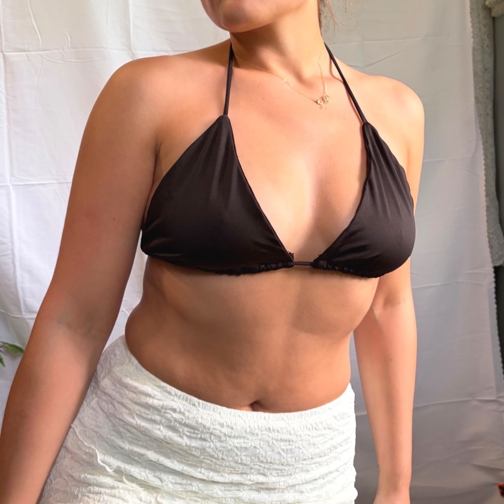 Y2K Womens Black Triangle Bikini Top Halter String Swim Size 3XL